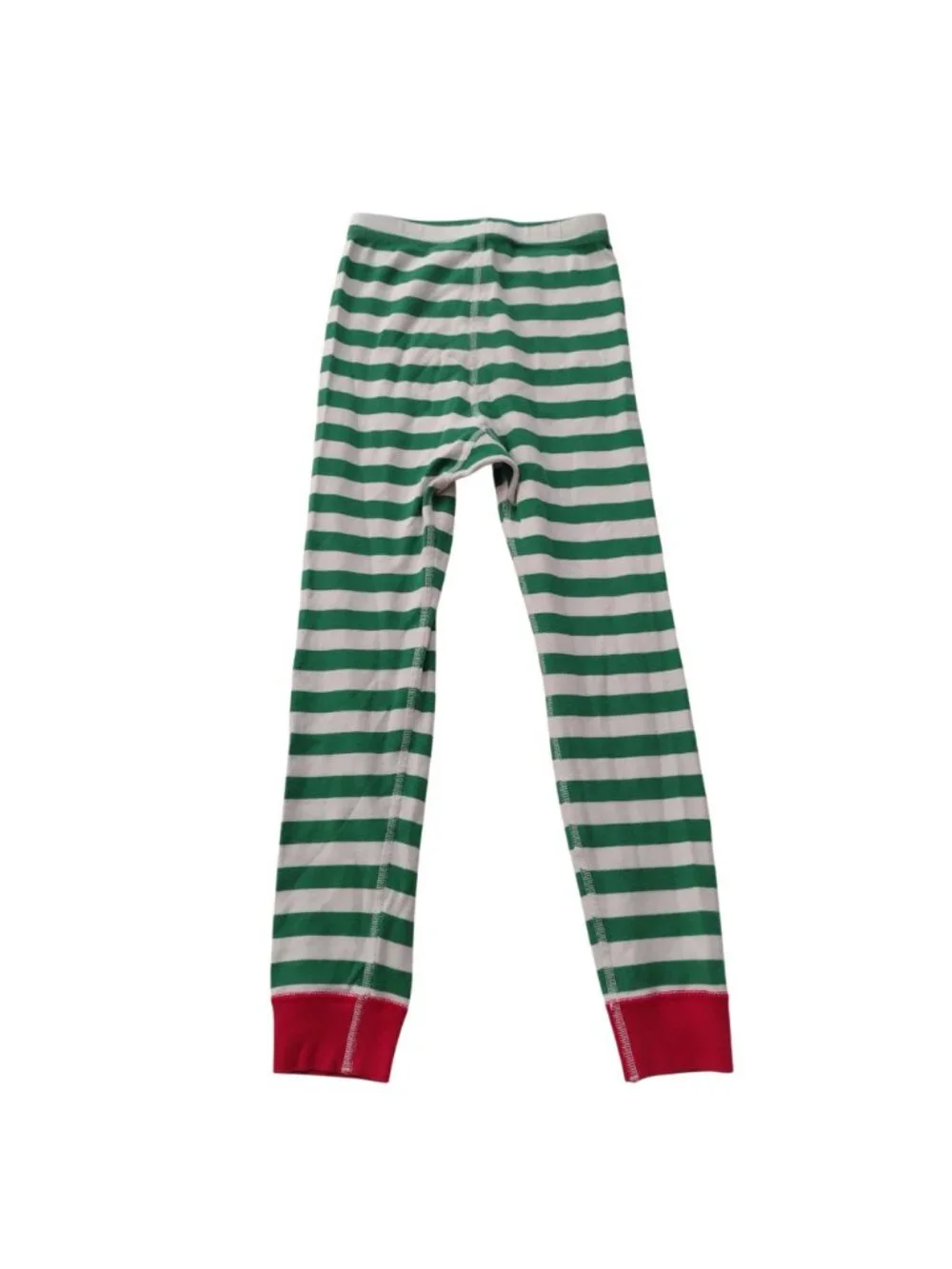 Hanna Andersson Christmas Stripe Pajamas Sz 6-7 Green White Long John Cotton Pjs